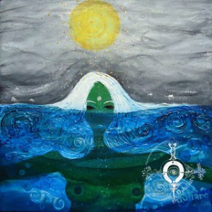 Mujer verde bajo el agua. By Paloma Ilustrada